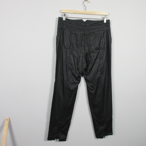 Annette Gortz Waxed Pants Women 36 US 6 Black Drawstring Pocket Zip Designer 314 - Picture 2 of 15